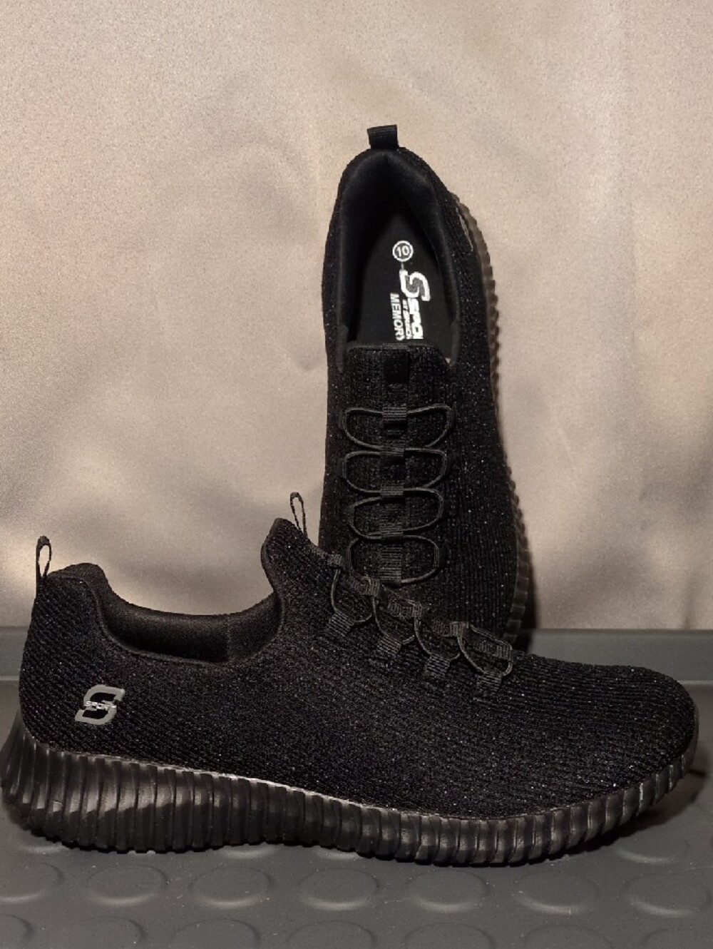 Sketchers Charlize Black Shimmery Knit Athletic Sneakers - Picture 3 of 6